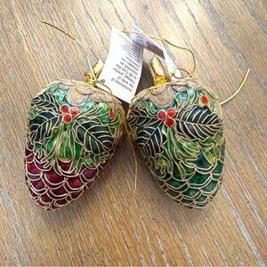 NYCO Cloisonné Set Of 2 Enamel Acorn Ornament Christmas Collectible